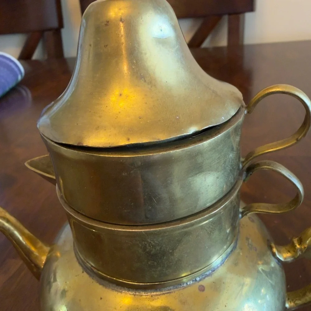 Vintage Brass Stacking Tea Set 4 Piece Teapot Creamer Sugar Bell Lid India Style